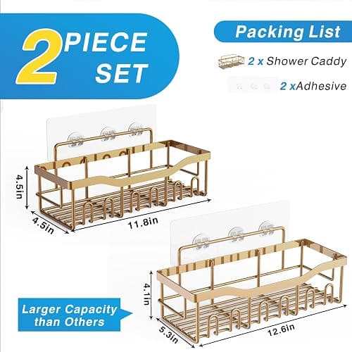 EUDELE Shower Caddy 2 Pack, Adhesive Organizer for Bathroom Storage, Home Decor & Kitchen, No Drilling, Rustproof Stainless Steel Shelf, Bathroom Decor Sets thumbnail 2