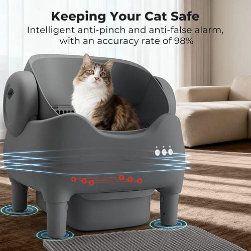 KITPLUS Self Cleaning Litter Box, Automatic Cat Litter Box with APP Control, Odor-Free Waste Disposal Includes Trash Bags, Large Waste Bin, Open-Top, for Multiple Cats thumbnail 3