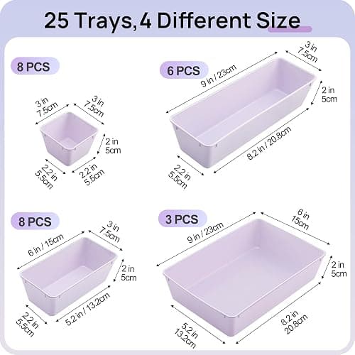 Vtopmart 25 Pack Drawer Organizers with Non-slip Pads, 4 Size，Lilac | Versatile Makeup Organizer, Storage Containers Small Bins for Bathroom, Kitchen, Bedroom and Office thumbnail 2