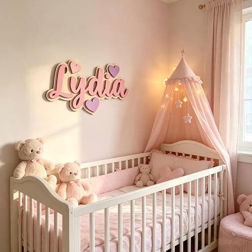 Customized Name Sign for Kids Room, Personalized Kids Name Signs for Bedroom Wall, Wooden Nursery Wall Decor for Girls, Custom Baby Name Plaque, Pink Room Decoration11.81 x 7.87 in thumbnail 6