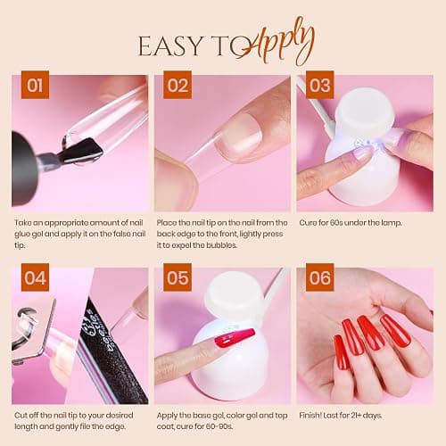Beetles Gel Nail Kit Almond Nail Tips Easy Nail Extension Set 5 In 1 Nail Glue Gel with 240Pcs Pre shaped Medium Almond Nail Tips & UV Nail Lamp Acrylic Nail Clipper DIY Art Gifts for Her thumbnail 7
