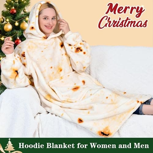 Waitu Wearable Blanket Sweatshirt Gifts for Women and Men, Warm and Cozy Giant Blanket Hoodie, Thick Flannel Blanket with Sleeves and Giant Pocket - Burritos thumbnail 3