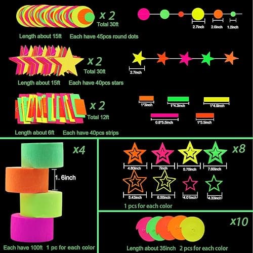 508ft UV Neon Paper Garland Crepe Streamers Glow in The Dark Party Supplies Garland Neon Party Decorations Streamers for Blacklight Reactive Fluorescent Wedding Birthday Party Decorations thumbnail 4
