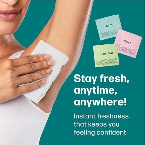 Dew Well Deodorant Wipes - On-the-Go Travel Deodorant - Fresh Mint, Rose & Cucumber Scents Body Wipes for Women - Aluminum, Paraben & Sulfate Free Mini Toiletries - 50 Count, Mint/Rose/Cucumber thumbnail 3