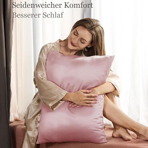 Adubor 100% Seidenkissenbezug 40x80cm für Haar und Haut, mit verstecktem Reißverschluss, beide Seiten, 22 Momme Seide, Fadenzahl 900 (Mittelrosa, 1 Stück) thumbnail 3