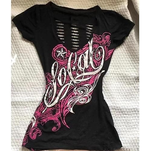 Grunge Shirts Emo Clothes Teen Girls Vintage Graphic Tee Y2k 2000s Goth Top Women Mcbling Short Sleeve Streetwear thumbnail 2