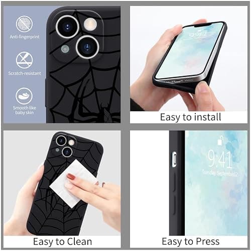 Wihytec Spider Black Phone Case for iPhone 14 PRO MAX Black Spider Web Case Cover Liquid Silicone Soft Gel Rubber Durable Matt Phone Cover with Microfiber Lining Protective Cover thumbnail 4