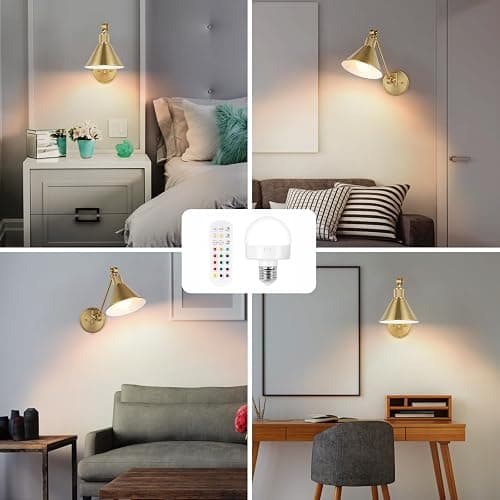 TRLIFE Rechargeable Battery Operated Wall Sconces, Dimmable and Adjustable Color Temperature Wireless Wall Sconces Set of 2 with Remote Control, Gold Swing Arm Wall Light for Bedroom Bedside Hallway thumbnail 7