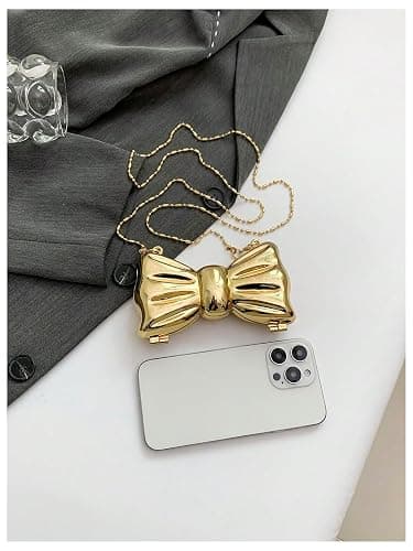 QWINEE Women's Bow Shaped Mini Clutch Purses Cocktail Evening Bag | Bow Bag, Evening Handbag, Wedding Guest Purse, Mini Crossbody Bag thumbnail 4