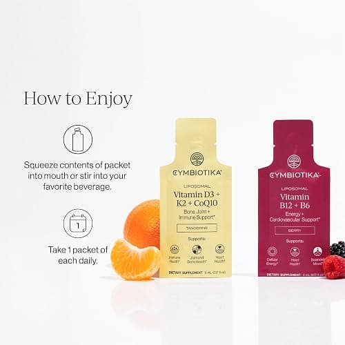CYMBIOTIKA Liposomal Vitamin B12 + B6 & Vitamin D3 + K2 + CoQ10, Cellular Energy, Joint + Bone, Brain + Heart Health, Nerve Function, Immune Support, High Absorption, 2 x 12 5 mL Liquid Supplements thumbnail 5