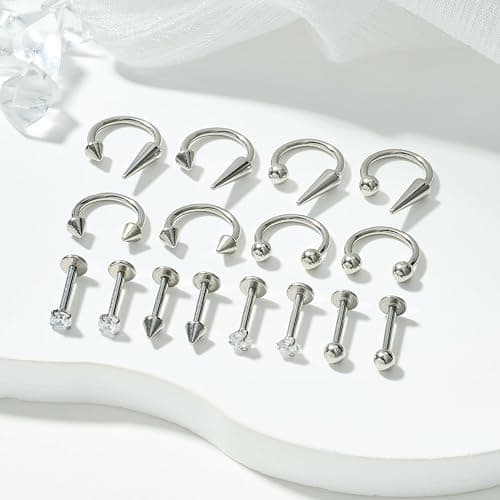 Zolure 16g Lip Rings Horseshoe Labret Jewelry Lip Barbell Ring Spike Snake Bite Piercing Jewelry Tragus Helix Earrings Studs Medusa Piercing for Women Men thumbnail 8