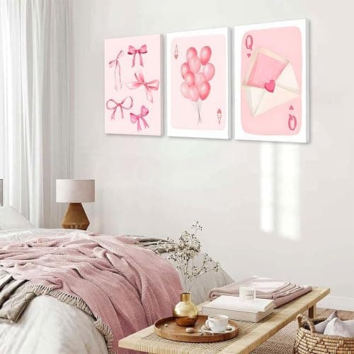 3 Pcs Framed Fashion Pink Bow Canvas Wall Art Preppy Girly Aesthetic Painting Picture Wall Decor Balloon Envelope Prints for College Apartment Girls Bedroom Living Room Home Decoration (12x16 Inch) thumbnail 4