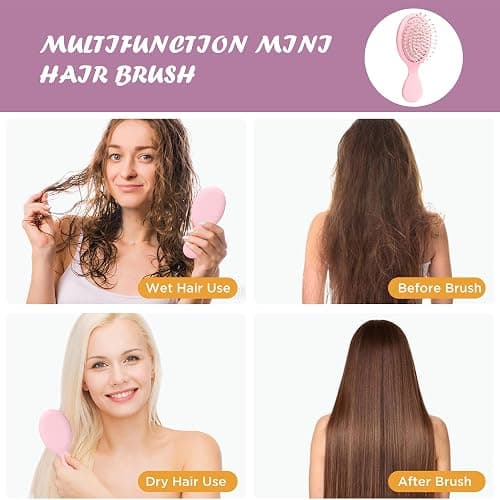 Bituemly Mini Hair Brush, Detangling Hairbrush for Dry and Wet Hair, Small Size Travel Detangler Brush for Girls Boys Kids Women Men for All Hair Types Pink thumbnail 5