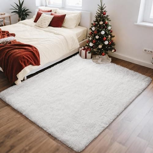 Ophanie White Rugs for Bedroom Fluffy, 4x6 Nursery Soft Fuzzy Shag Plush Shaggy Bedside Area Rug, Living Room Carpet for Girls Kids Baby Teen Dorm Home Decor Aesthetic - Image 1