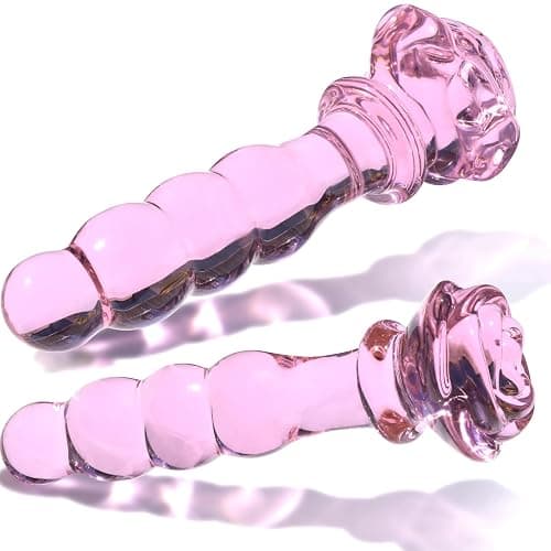 Glass Anal Beads Butt Plug Prostate Massager with Long Neck, Rose Round Base and 4 Gradual Beads Fetish Bum Plug Anal Dilator Masturbation Sex Toy for Women Men, 5.59 x 1.14 inch Pink TJIJP thumbnail 7