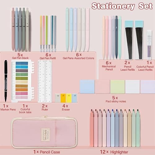 HRFGWDD 52 PCS Aesthetic School Supplies with Highlighters, Mechanical Pencils, Color Ink Gel pens, Pencil Case, Bible Study Supplies, Pens Pencils and Highlighters Set, Stationary Set for Student thumbnail 3