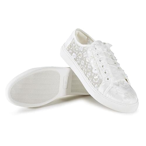 Mrs White 883-10 Women's Lace Wedding Sneakers Floral Embroidery Ribbon Laces Comfortable Bridal Flat Shoes thumbnail 6