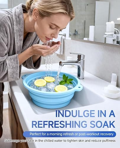 Foldable Silicone Face Ice Bath Bowl with Built-in Ice Tray, Cold Plunge Therapy for Skin Tightening, Puffiness Reduction & Acne Relief, Portable Spa Tool for Home & Travel (Blue) thumbnail 3