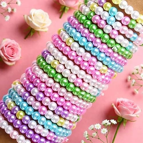 POZESE Colorful Kids Beaded Bracelets, 50 Pieces Party Favor Set, Costume Jewelry for Girls, Toddler Birthday Easter Christmas Gift thumbnail 3
