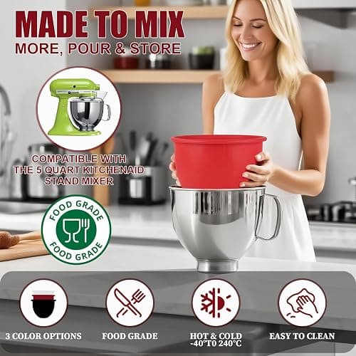 GuanQiao Silicone Bowl Liners for 5 Qt KitchenAid Mixers, 3 Liners with Lids thumbnail 5