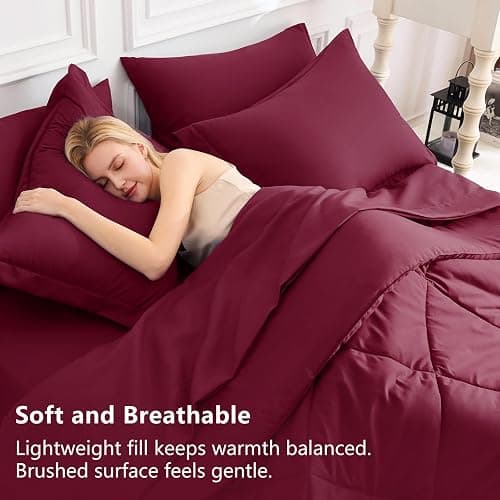 CozyLux Queen Comforter Set Burgundy - Bed in a Bag Queen Size 7 Pieces, Luxury Soft Bed Set for All Seasons, Bedding Set with Down Alternative Comforter, Sheets, Pillowcases & Shams, Red thumbnail 3