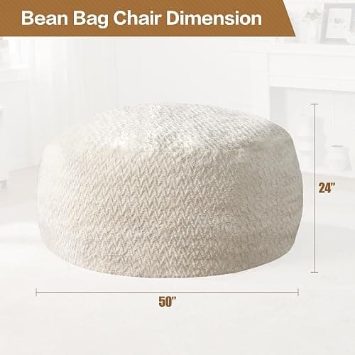 Hobestluk Bean Bag Chair Large Washable Soft Living Room Adult 5Ft White | No Assembly Required Memory Foam Filling Machine Washable Cover Bedroom Dorm Reading Gaming Fluffy Plush Faux Fur Fabric thumbnail 2