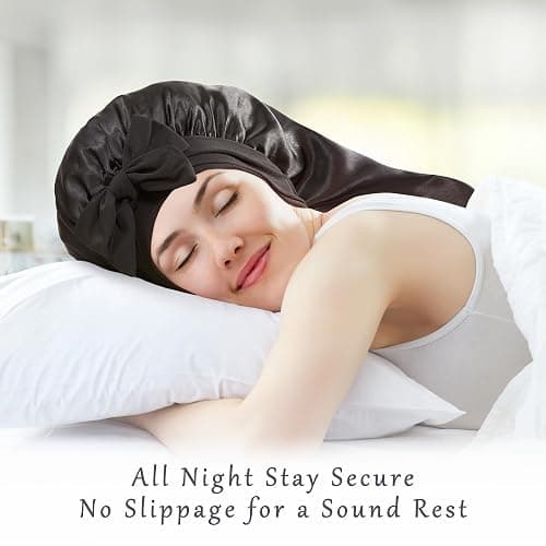 ROYBENS Long Bonnet Satin Hair Silk Bonnet for Sleeping Women, Silky Bonnets for Women with Tie Band, Sleep Cap for Braids Curly Hair thumbnail 6