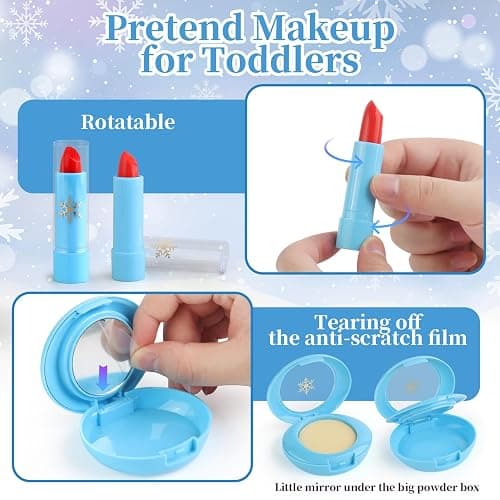 Woumserta Pretend Makeup Kit for Kids 3-5, Blue Fake Makeup Set for Toddlers Girls, Play Makeup Gifts for Little Girls Age 3 4 5 6 7 Year Old, Make Up Toys Birthday (Blue) thumbnail 4