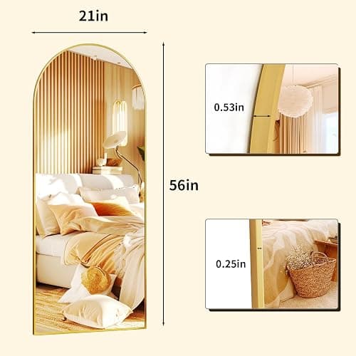 XRAMFY 56" x21 Arched Full Length Mirror Floor Mirrors with Aluminum Alloy Frame Free-Standing Wall Mounted Floor Mirrors or Large Dressing Mirror, Gold Mirror Full Length thumbnail 2