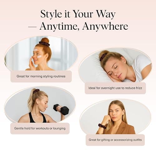 Kitsch Satin Scrunchies for Women - No Crease Hair Ties for Girls | Scrunchies For All Hair Types and Textures, Perfect for Day or Night | Ideal Gifts for Women - 5 Pcs, Cameo thumbnail 5