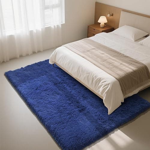 Blue Fluffy Rug Shaggy Area Rug, 3x5 Area Rugs for Girls Bedroom, Soft Cute Baby Play Mat, Indoor Floor Carpet for Teen, Nursery, Preppy Dorm, Plush Aesthetic Bedside Rug thumbnail 3