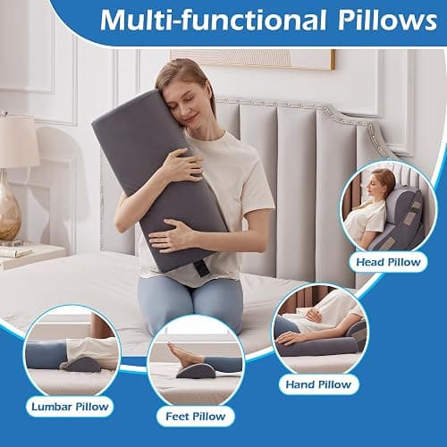 Ahpmeoa 6PCS Orthopedic Bed Wedge Pillow Set for Sitting up in Bed, Memory Foam Post Surgery Pillow for Back Pain Relief, Back Support Pillow for Acid Reflux Relief, GERD, Anti Snoring (Plush Grey) thumbnail 8