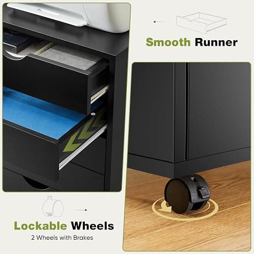 Sweetcrispy 7 Drawer Chest Mobile Storage Cabinets Wooden Dresser with Wheels Room Organization Furniture for Office Home, Black Wood thumbnail 4