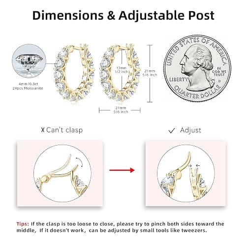 AINUOSHI Moissanite Hoop Earrings for Women, D-E Color Moissanite Simulated Diamond, 925 Sterling Silver with 18K White Gold / 14K Yellow Gold Plated, Hypoallergenic, Jewelry Box Packed, Christmas New Year Jewelry Gifts thumbnail 5
