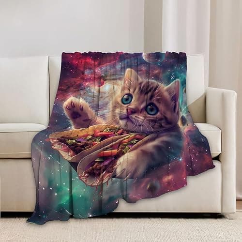 Funny Cat Print Blanket Taco Cute Kitty Animal Galaxy Throw Blankets Gifts for Couch Sofa Stuff Decor Soft Cozy Plush Flannel Bedding for Lover Men Women 40"x50" thumbnail 2