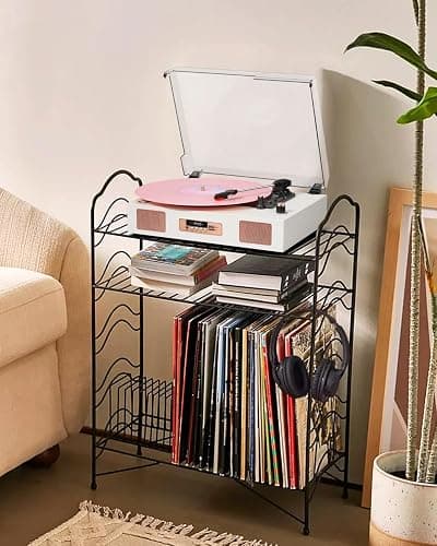 Vinyl Record Player Vintage Wireless Bluetooth Record Player with Stereo Speakers, USB/TF Card Recording, LP Player with 3 Speed Belt Drive Turntable Support RCA Line-Out AUX Input EQ,White& Rose Gold thumbnail 9