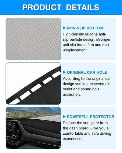 Autorder Dashboard Cover Mat for Toyota Highlander 2020 2021 2022 2023 2024 2025 2026 Accessories Dash Cover Flannel Dash Mat Sunshade Glare UV Rays Protector(Compatible with or Without Display) thumbnail 6