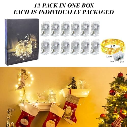 ZGWJ 12 Pack Fairy Lights Battery Operated, 7ft 20 Mini LED Fairy String Lights Silver Wire 3 Modes for DIY, Parties, Wedding, Bedroom, Halloween Christmas Decoration Warm White thumbnail 6
