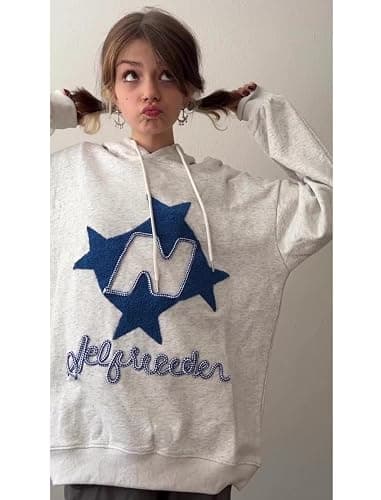 Aelfric Eden Y2k Hoodie Women Graphic Oversized Hoodies Star Embroidered Hoodied Sweatshirt Casual Vintage Pullover MEDIUM thumbnail 3