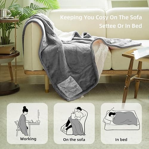 Gotcozy Heated Blanket Electric Throw 50''X60''- Soft Silky Plush Electric Blanket with 4 Heating Level & 3 Hour Auto Off Heating Blanket, ETL Certified Machine Washable (Grey) thumbnail 3