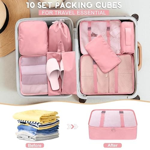 10 Set Packing Cubes for Travel, Travel Organizer with Hanging Toiletry Bag and Shoe Bag, Luggage Organizer Bags for Travel Essentials Women Men thumbnail 5
