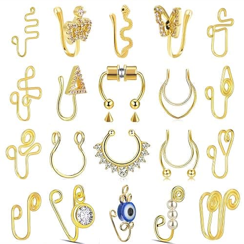 VitaCool Fake Nose Ring Hoop Fake Nose Stud Magnetic Septum Nose Ring Stud Stainless Steel CZ Fake Nose Piercing Stud Faux Nose Ear Lip Cuffs Non Pierced Jewelry for Women Men - Image 1