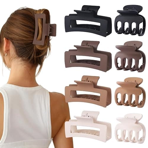SMKSL Medium Hair Clips for Women 8 Pcs Small Claw Clips for Thin and Thick Hair 2 Styles Hair Claw Clips Combination Rectangle Banana Jaw Hair Accessories for Women and Girls (Brown) - Image 1