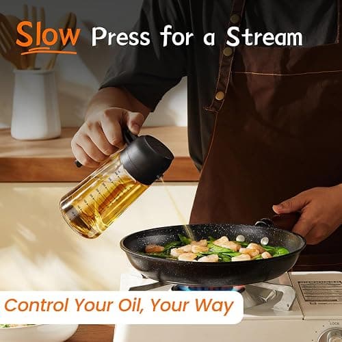 TrendPlain 16oz/470ml Glass Olive Oil Sprayer for Cooking – 2 in 1 Olive Oil Dispenser Bottle for Kitchen Gadgets and Air Fryer Accessories, Salad, BBQ - Black - Black thumbnail 4