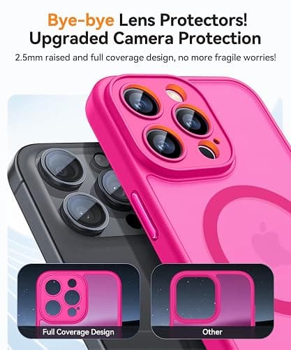 CANSHN Magnetic Compatible with iPhone 15 Pro Case, Upgraded [Full Camera Protection] [Compatible with Magsafe] [Translucent Matte] Shockproof Protective Phone Case Cover 6.1 Inch - Hot Pink thumbnail 4