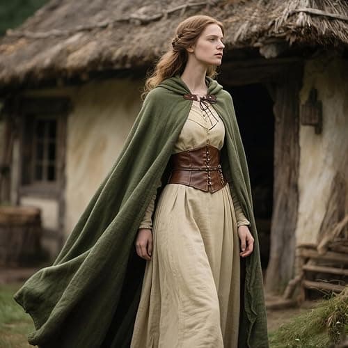 L'VOW Medieval Hooded Cloak Linen Renaissance Cape with Hood - Halloween Hobbit Cosplay Witch Wizard LARP thumbnail 6