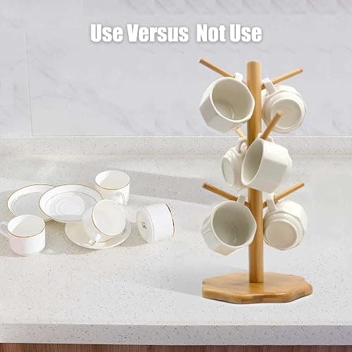 Gihunk Bamboo Countertop Mug Tree Stand with 6 Hooks, Octagon Base Coffee Cup Tree thumbnail 6
