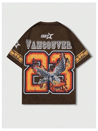 WDIRARA Men's Eagle Letter Graphic Street T Shirt Oversized Short Sleeve Crewneck Tee Top thumbnail 2