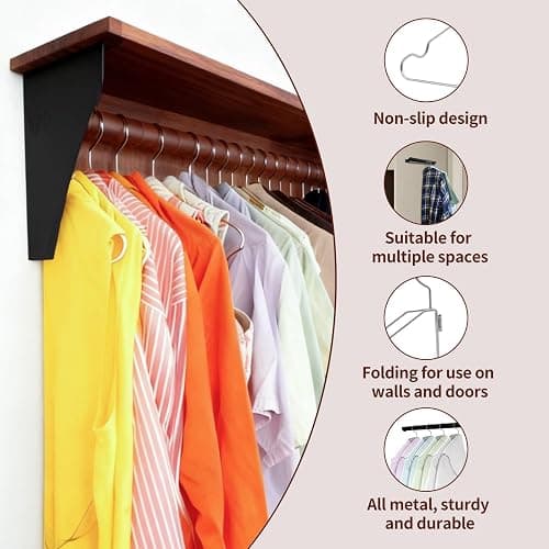 4 Pack Space Saving Hangers for Clothes, Foldable Metal Hangers, Collapsible Clothes Space Savers for Wall, Door, Closet Organizers and Storage, Small Space and Dorm Room Essentials, No Rod thumbnail 3
