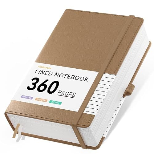 NORDUN Notebook A5 360 Pages,Lined Notebooks with Sticky Notes&Inner Pocket,100gsm Thick Paper Journals Notebook for Women Men Writing School,Office,Travel,14.5 x 21cm - Brown - Image 1